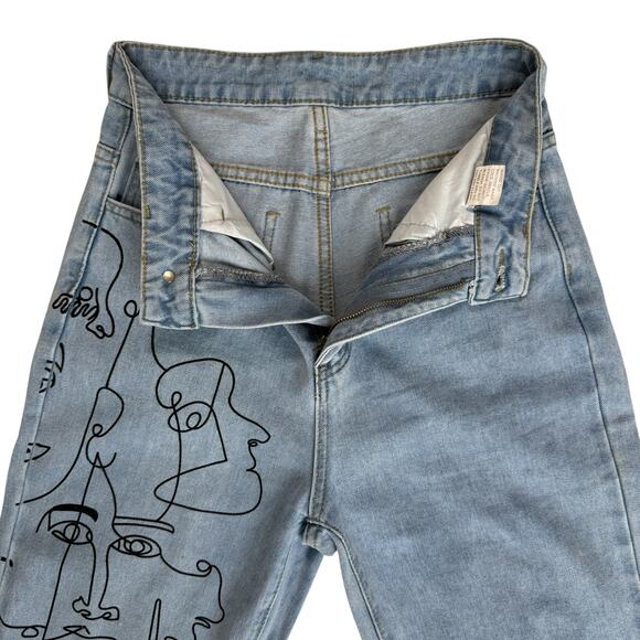 Distressed Faded Denim Mom Jeans Women 26" Waist Wide Leg High Rise Wearable Art - Picture 14 of 16